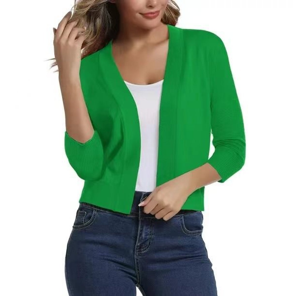 Jade Cardigan Dame | Åben Front, 3/4-Ærmer, Alsidig Styling 2