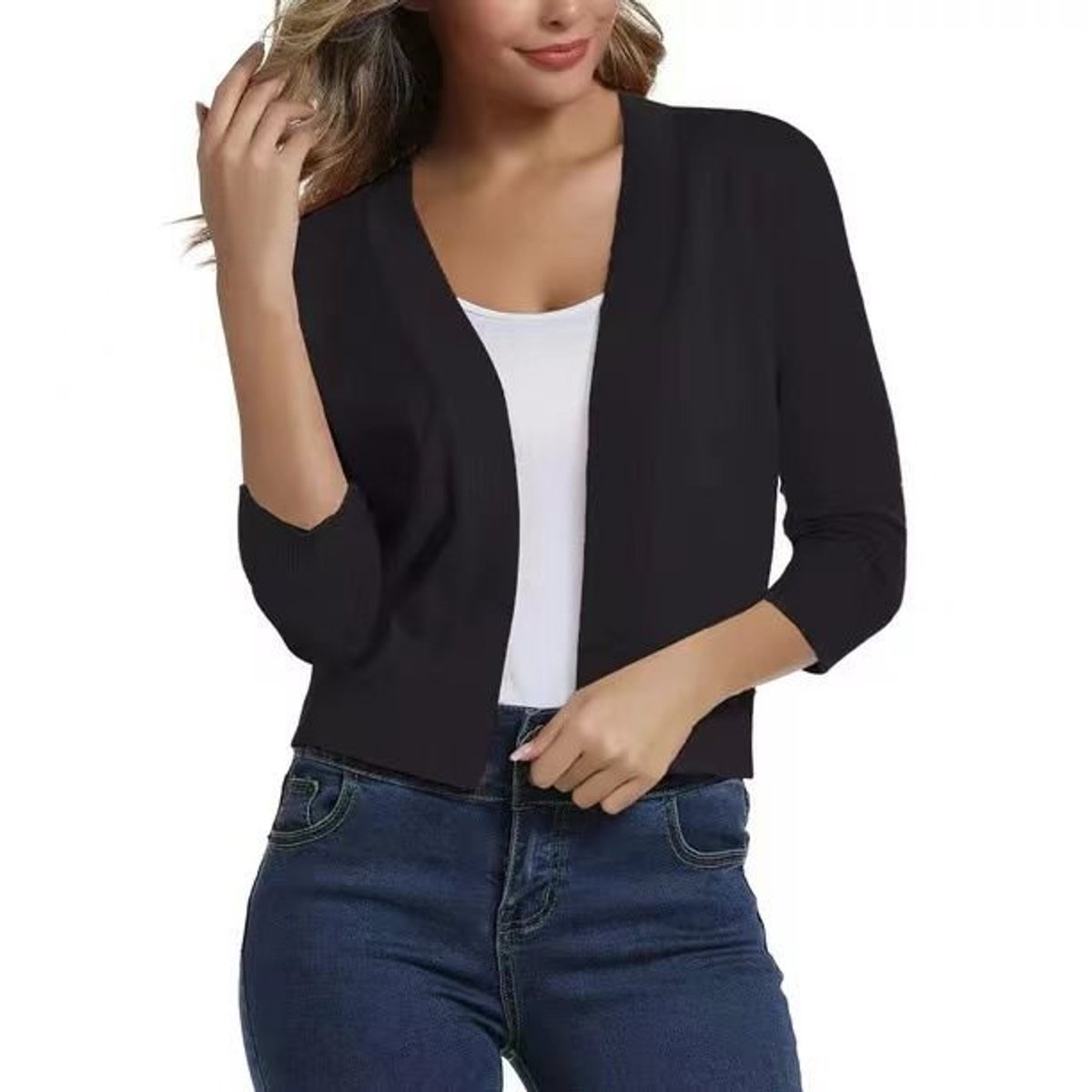 Jade Cardigan Dame | Åben Front, 3/4-Ærmer, Alsidig Styling 3
