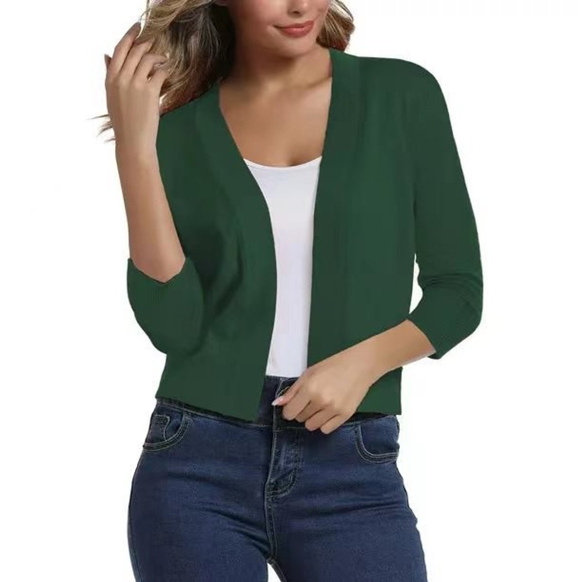 Jade Cardigan Dame | Åben Front, 3/4-Ærmer, Alsidig Styling 5