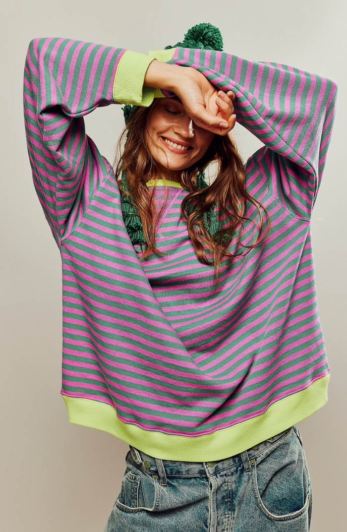 Kaja Dame Sweater | Stribet Crewneck til Forår, Afslappet Pasform 0
