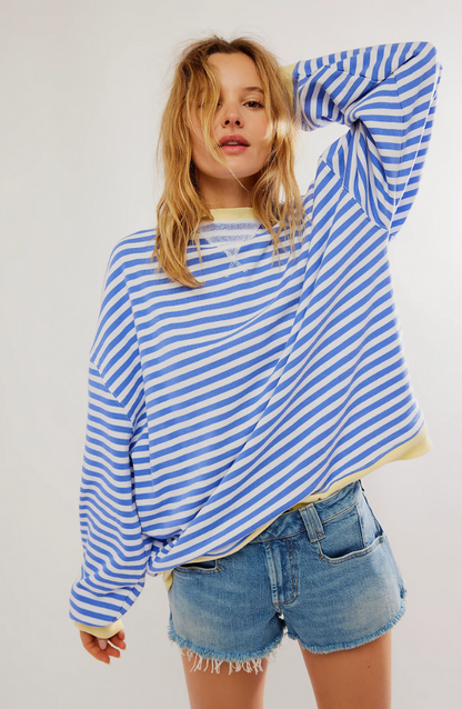 Kaja Dame Sweater | Stribet Crewneck til Forår, Afslappet Pasform 1