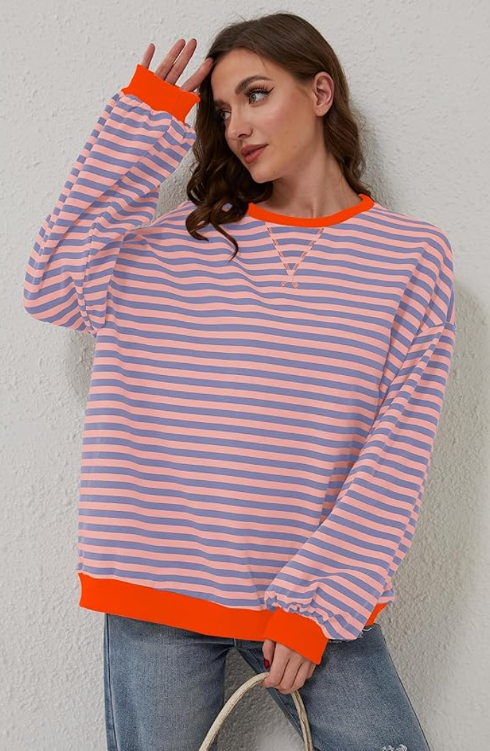 Kaja Dame Sweater | Stribet Crewneck til Forår, Afslappet Pasform 2