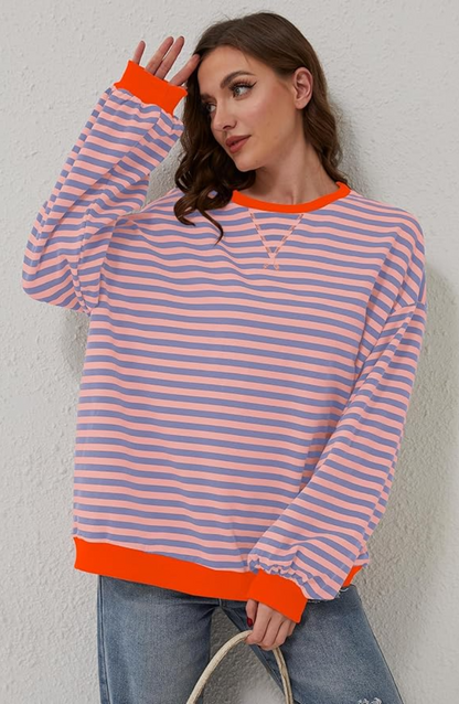 Kaja Dame Sweater | Stribet Crewneck til Forår, Afslappet Pasform 2