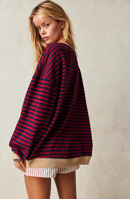 Kaja Dame Sweater | Stribet Crewneck til Forår, Afslappet Pasform 5