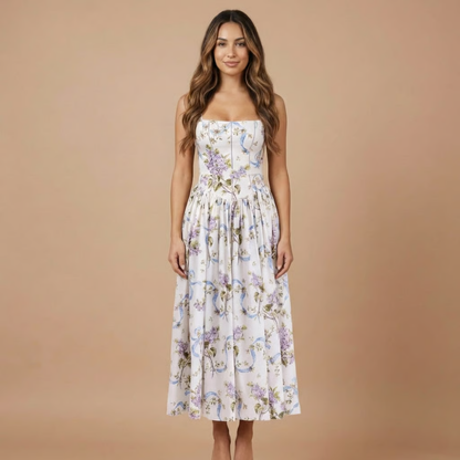 Kira Floral Midi-kjole | Kvinders Bryllupsgæst, Lige Hals 0
