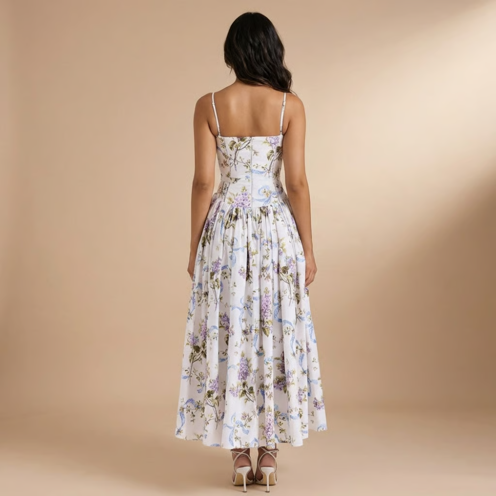Kira Floral Midi-kjole | Kvinders Bryllupsgæst, Lige Hals 1