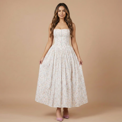 Kira Floral Midi-kjole | Kvinders Bryllupsgæst, Lige Hals 2