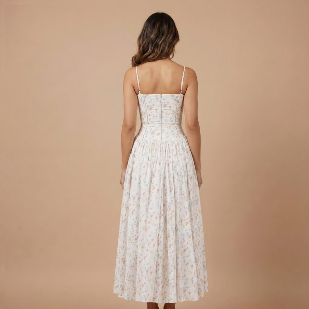 Kira Floral Midi-kjole | Kvinders Bryllupsgæst, Lige Hals 3