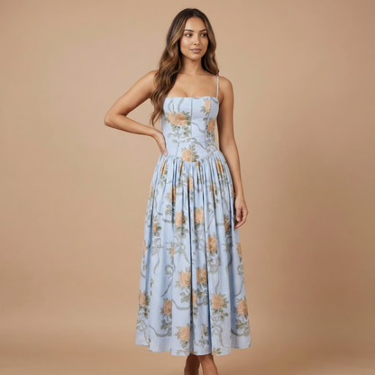 Kira Floral Midi-kjole | Kvinders Bryllupsgæst, Lige Hals 4
