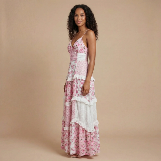 Kira Maxi Kjole | Blomstret, V-hals, Justerbare Stropper 0