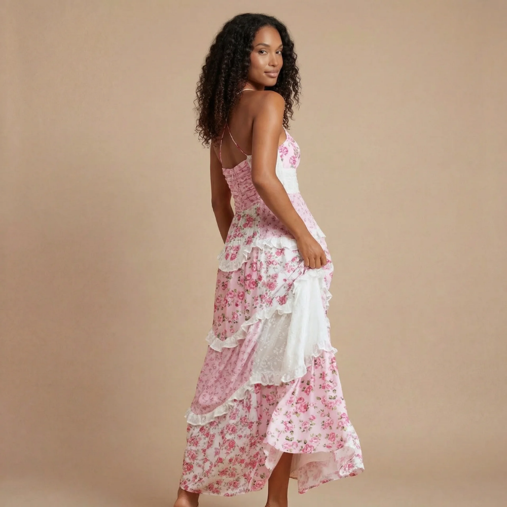 Kira Maxi Kjole | Blomstret, V-hals, Justerbare Stropper 1