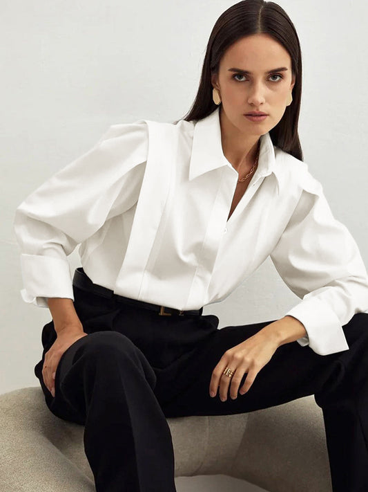 Klara Klassisk Bluse | Polyester, Lige Pasform, Krave 0
