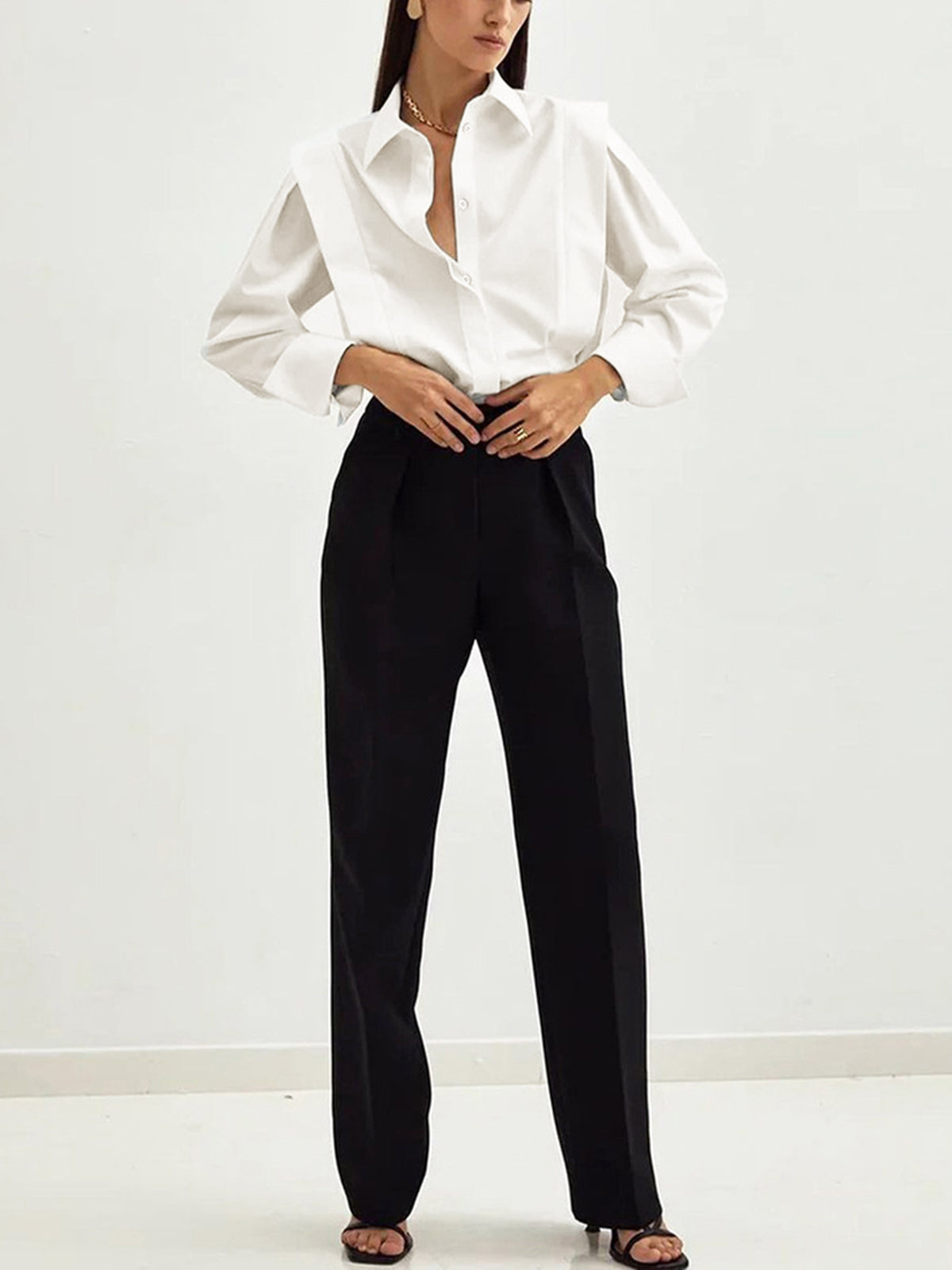Klara Klassisk Bluse | Polyester, Lige Pasform, Krave 2