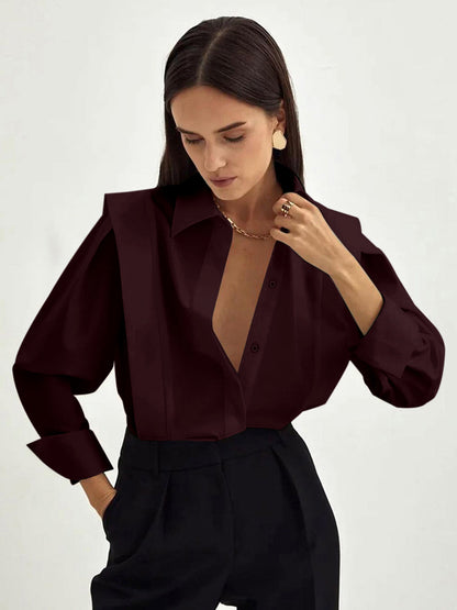 Klara Klassisk Bluse | Polyester, Lige Pasform, Krave 8