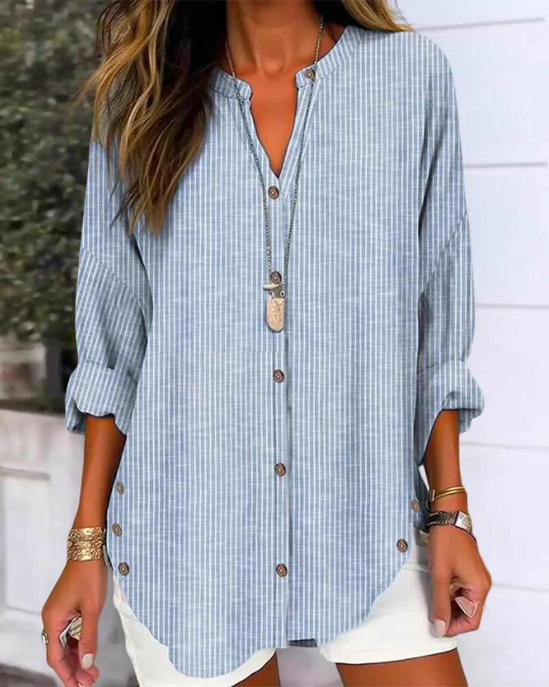 Lina Damebluse | Langstribet med Knapdetaljer 3