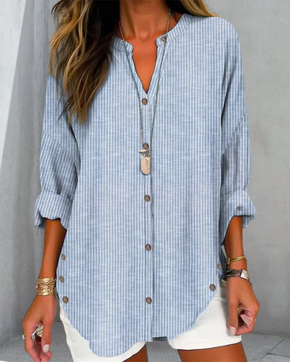 Lina Damebluse | Langstribet med Knapdetaljer 4