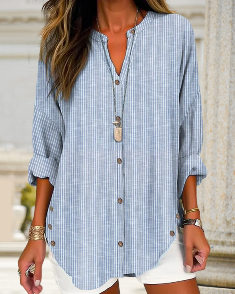 Lina Damebluse | Langstribet med Knapdetaljer 5