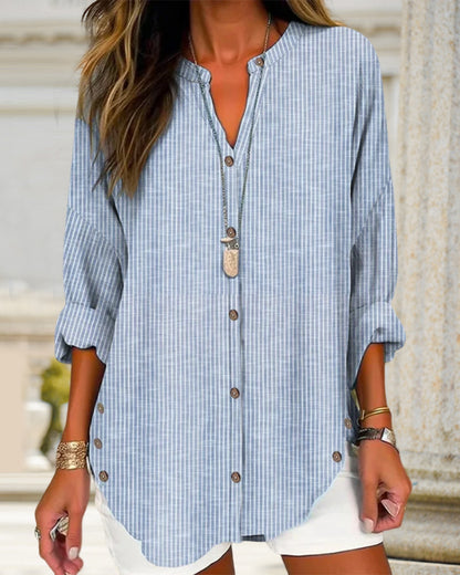Lina Damebluse | Langstribet med Knapdetaljer 5