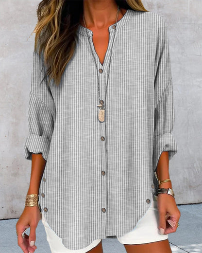 Lina Damebluse | Langstribet med Knapdetaljer 6