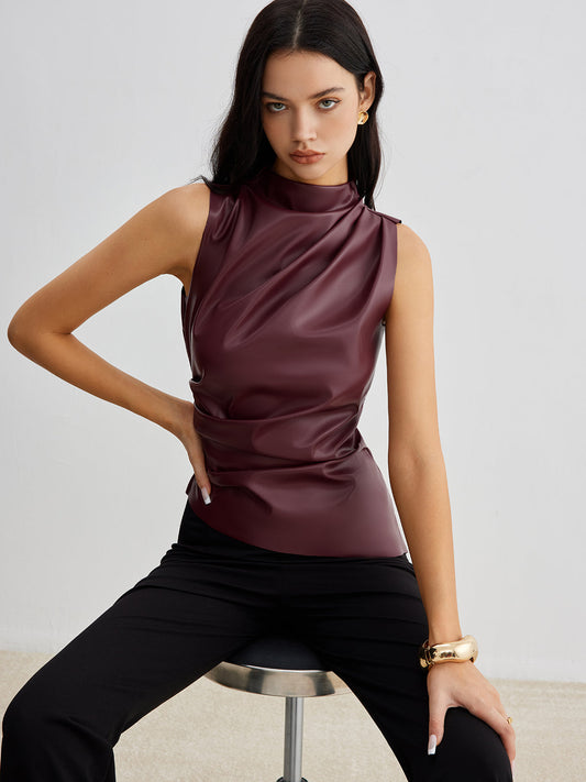 Lina Tanktop | Imiteret Læder, Ærmeløs, Let Stretch 0