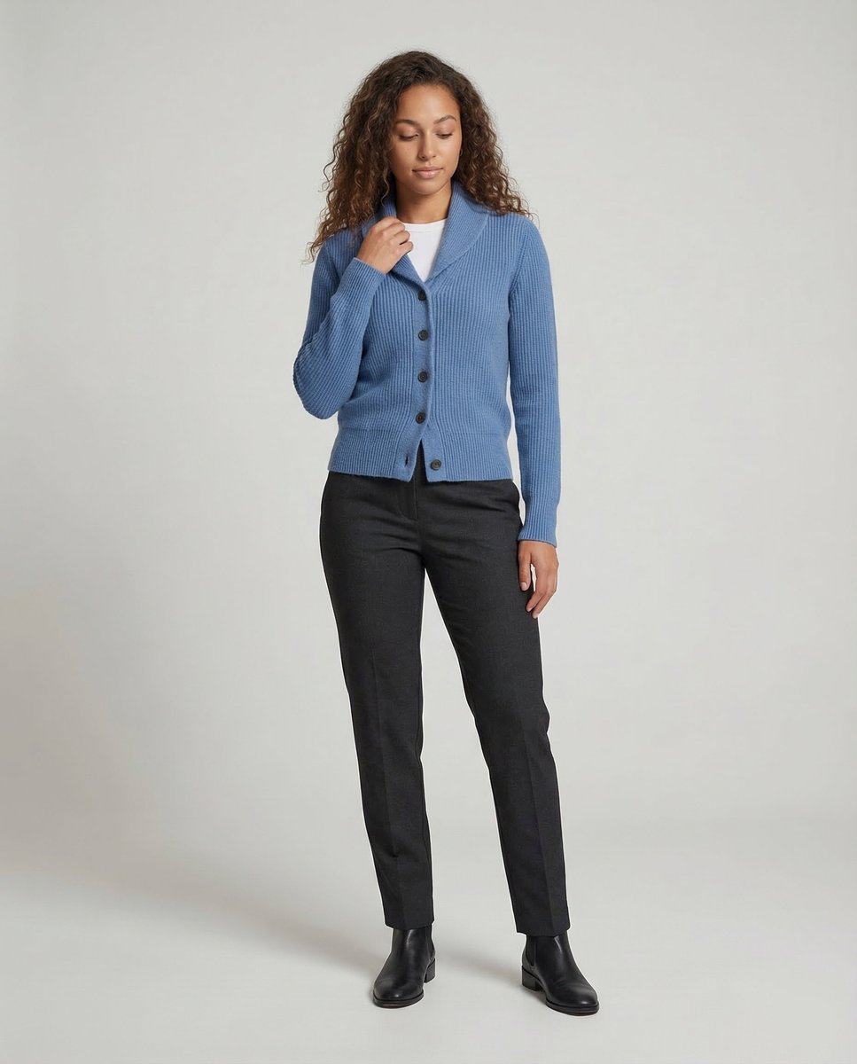 Liora Cardigan Dame | Ribstrikket, Revers-krave, Knaplukning 1