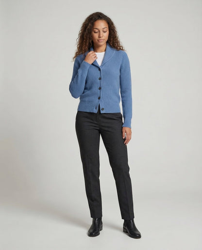 Liora Cardigan Dame | Ribstrikket, Revers-krave, Knaplukning 1