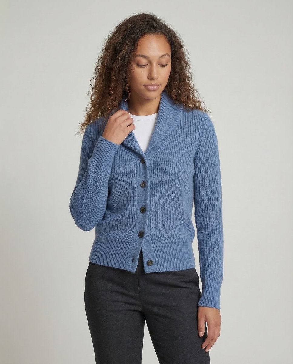 Liora Cardigan Dame | Ribstrikket, Revers-krave, Knaplukning 2
