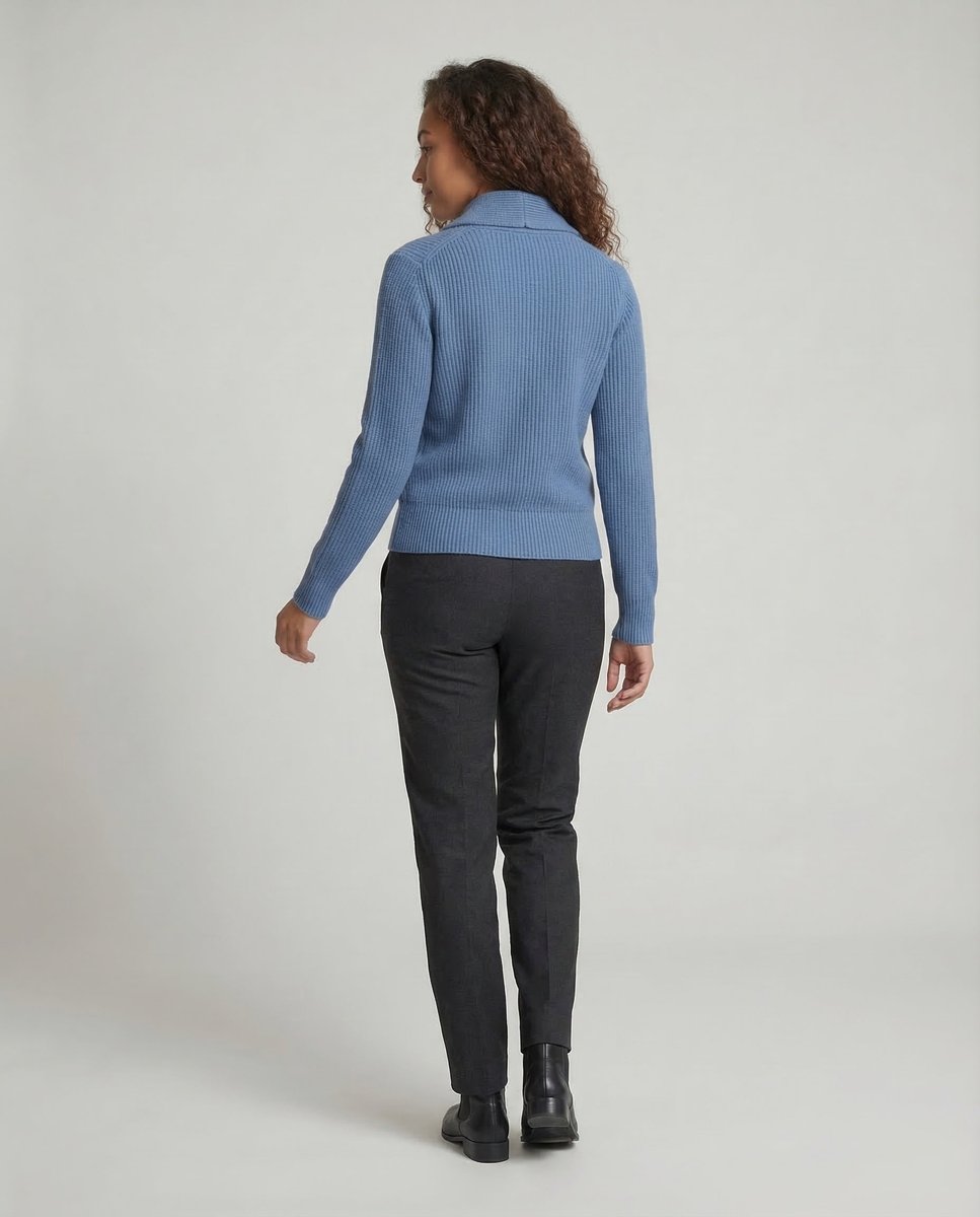 Liora Cardigan Dame | Ribstrikket, Revers-krave, Knaplukning 4