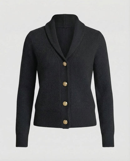 Liora Cardigan Dame | Ribstrikket, Revers-krave, Knaplukning 6