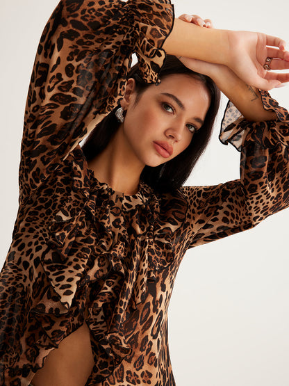 Liora Chiffonbluse | Leopardprint, Flæseudskæring 3