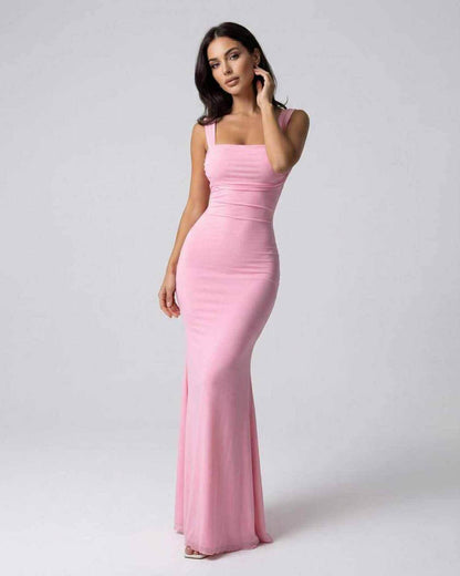 Liora Maxi Kjole | Blød Pink, Spaghetti Stropper, Ankellang 1