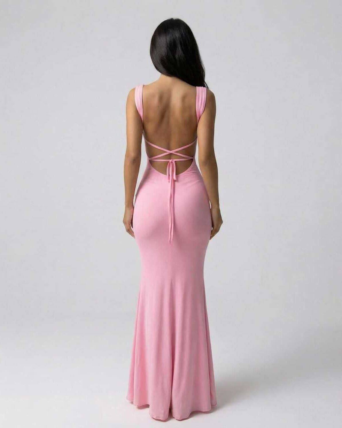 Liora Maxi Kjole | Blød Pink, Spaghetti Stropper, Ankellang 2