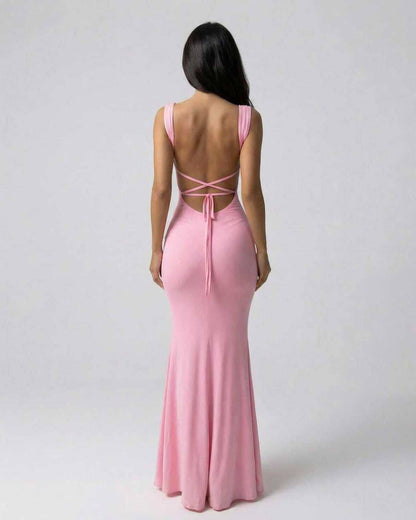 Liora Maxi Kjole | Blød Pink, Spaghetti Stropper, Ankellang 2