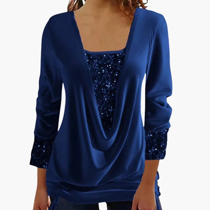 Liva Langærmet Bluse | Elegant Drapering, Pailletdetaljer 7