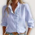 Livia Bluse | Flæsedetaljer, Button-Down, Langærmet