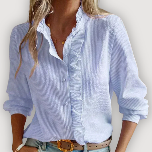 Livia Bluse | Flæsedetaljer, Button-Down, Langærmet 0