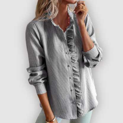 Livia Bluse | Flæsedetaljer, Button-Down, Langærmet 4