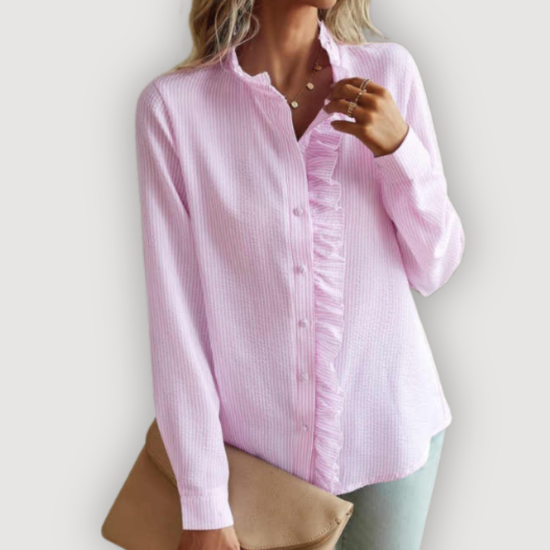 Livia Bluse | Flæsedetaljer, Button-Down, Langærmet 6