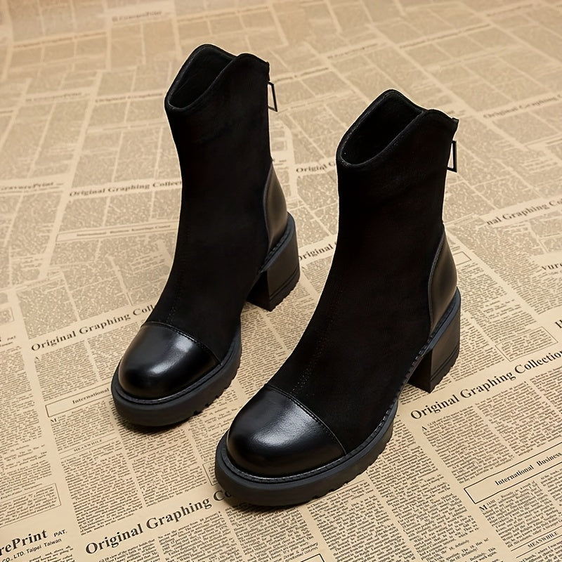 Luna Ankelstøvler Dame | Chunky Blokhæl, Lynlås, Mid-Calf 0