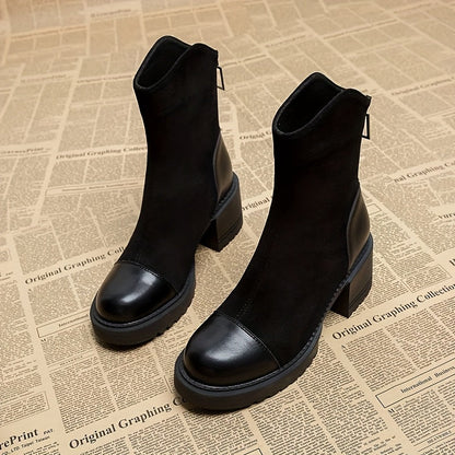 Luna Ankelstøvler Dame | Chunky Blokhæl, Lynlås, Mid-Calf 0