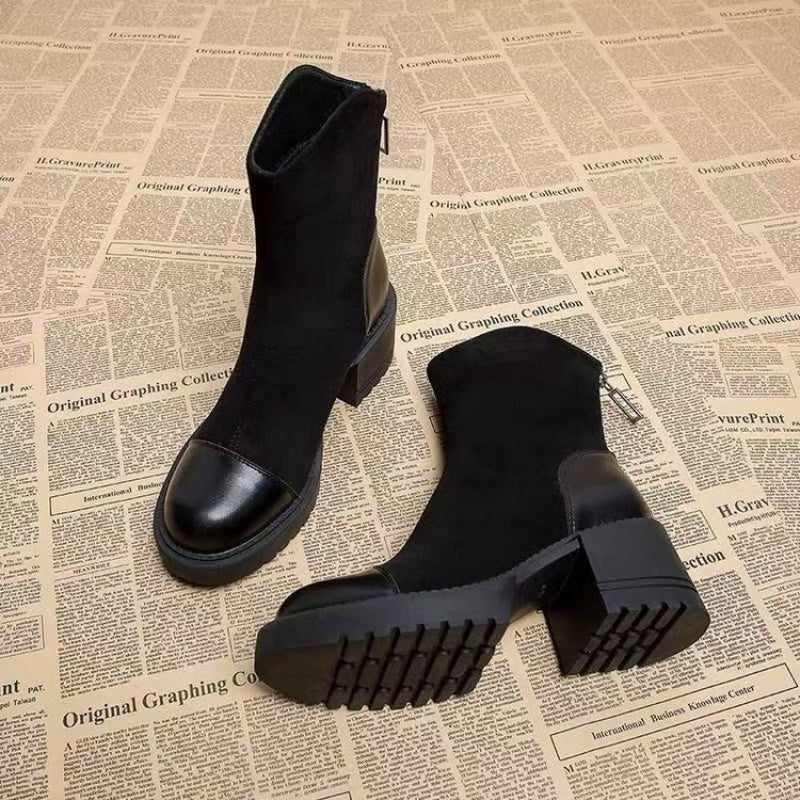 Luna Ankelstøvler Dame | Chunky Blokhæl, Lynlås, Mid-Calf 1