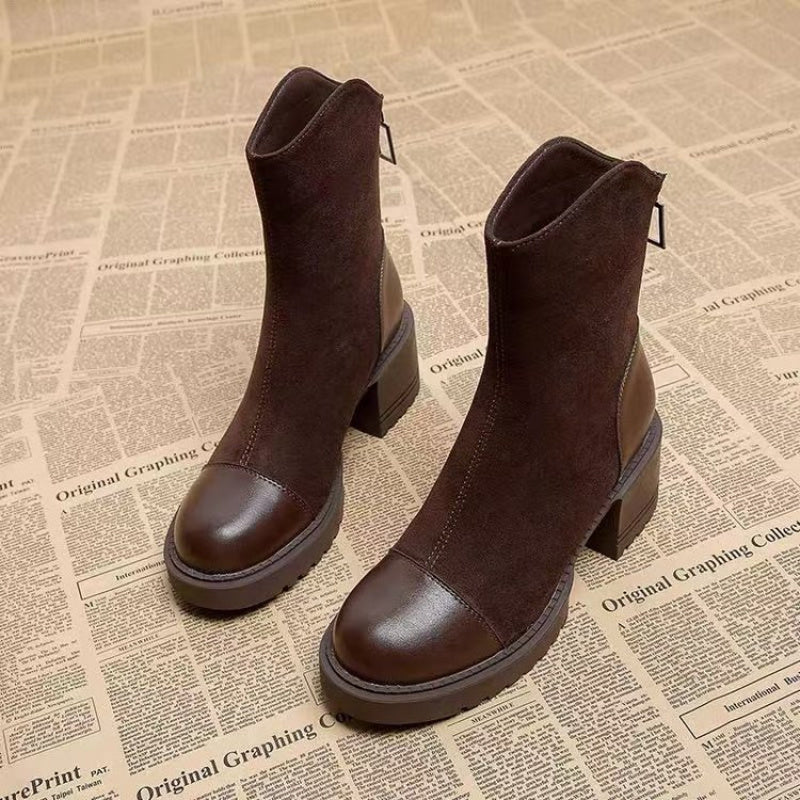 Luna Ankelstøvler Dame | Chunky Blokhæl, Lynlås, Mid-Calf 2