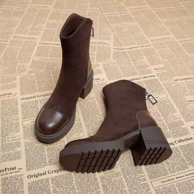 Luna Ankelstøvler Dame | Chunky Blokhæl, Lynlås, Mid-Calf 3