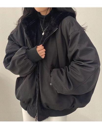 Luna Bomber Jakke Dame | Vendbar, Oversize Teddy Design, Hætte 10