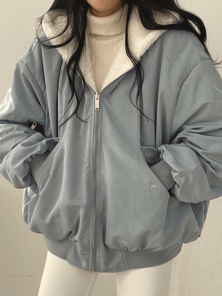 Luna Bomber Jakke Dame | Vendbar, Oversize Teddy Design, Hætte 3