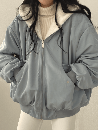 Luna Bomber Jakke Dame | Vendbar, Oversize Teddy Design, Hætte 3