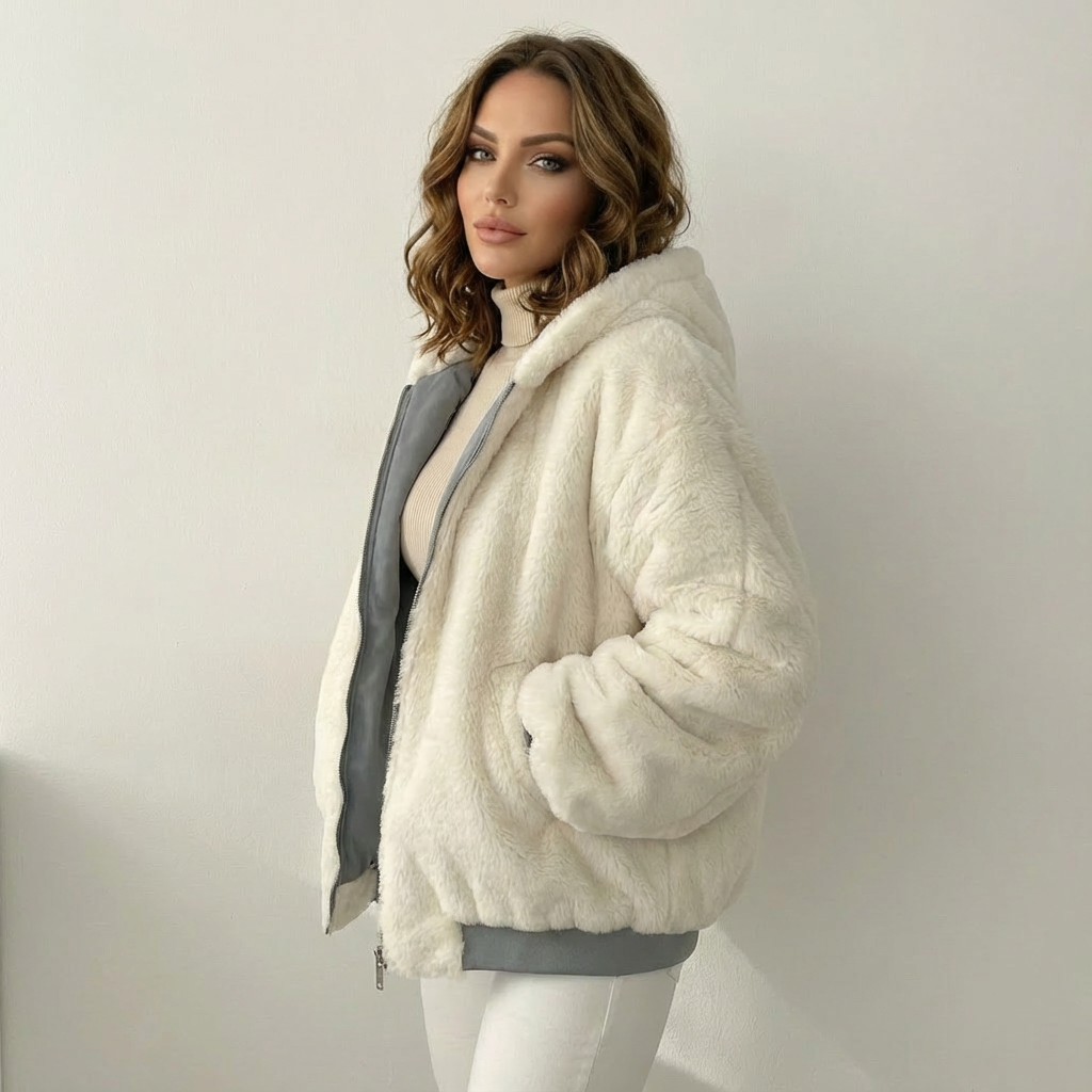 Luna Bomber Jakke Dame | Vendbar, Oversize Teddy Design, Hætte 4