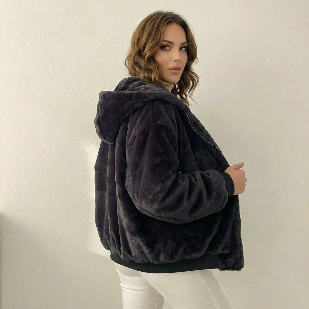 Luna Bomber Jakke Dame | Vendbar, Oversize Teddy Design, Hætte 5