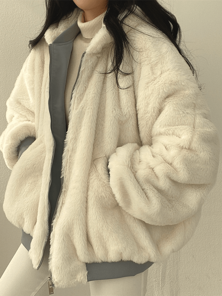 Luna Bomber Jakke Dame | Vendbar, Oversize Teddy Design, Hætte 6