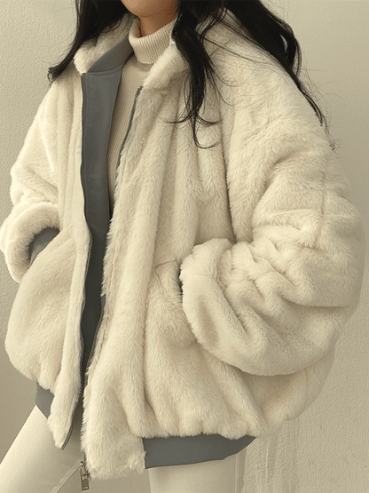 Luna Bomber Jakke Dame | Vendbar, Oversize Teddy Design, Hætte 6